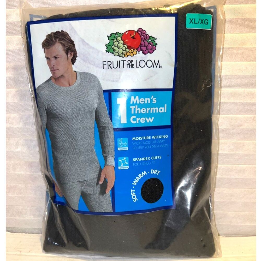 Fruit of The loom Men's Waffle Baselayer Crew Neck Thermal Top Black XL NEW!